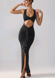 Ruffled Front Racerback Slit Dress