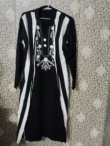 Black &amp; White Embroidered Woollen Kurti