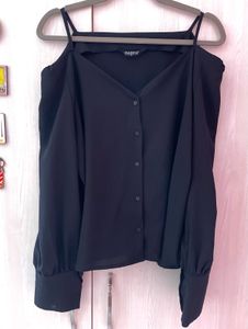 Harpa Black Cold Shoulder Blouse/Shirt (Size - XL)