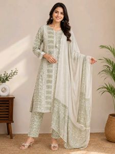 Elegant Green Printed Kurta Set with Dupatta