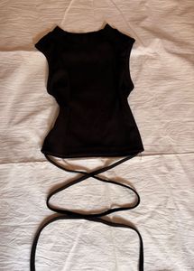 Black Sleeveless Wrap Top
