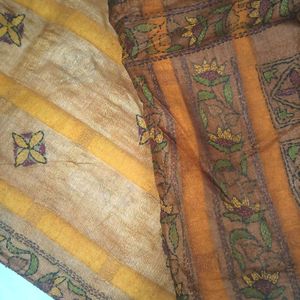Orange Printed Saree With Blouse
