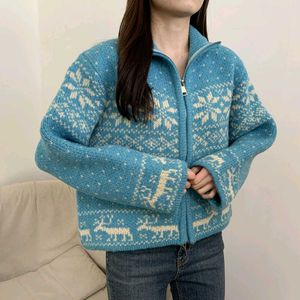 Cozy Blue Nordic Snowflake &amp; Reindeer Zip-Up Sweat