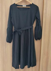 Black Midi Dress with Balloon Sleeves