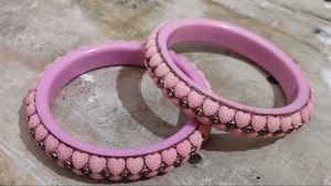 Pink Beaded Bangles (Set of 2)