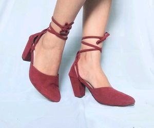 Maroon Lace-Up Block Heels