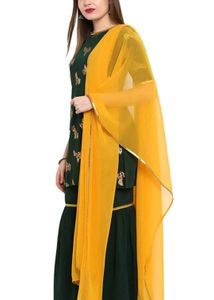 Elegant Green Kurta Set with Yellow Dupatta