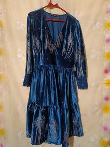 Blue Velvet Print Dress