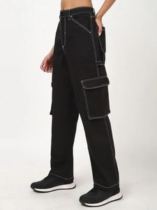 Black Cargo Pants with Contrast Stitching