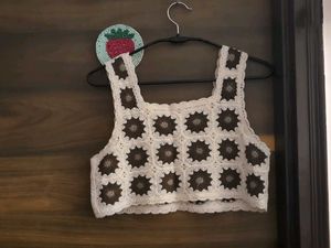 Beige and Brown Crochet Crop Top - Boho Chic