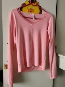 Cute Pink V-Neck Long Sleeve Top