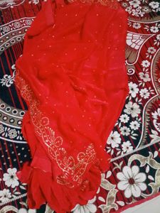 Stunning Red Embellished Saree