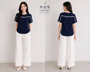 Navy Blue Top with White Piping
