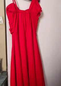 Red Twist Front Midi Dress