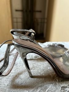 Silver Heels with Bow Detail