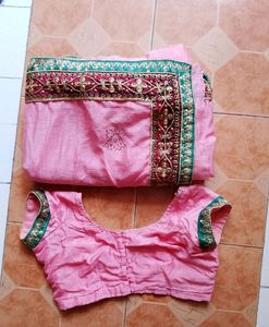 Pink Saree With Blauz For Womens