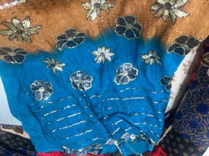 Elegant Blue &amp; Brown Floral Saree