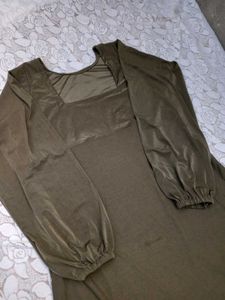 Olive Green Maxi Dress with Puff Sleeves