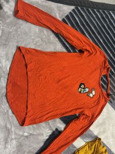 Cute Orange Long Sleeve Tee with Butterfly Patch