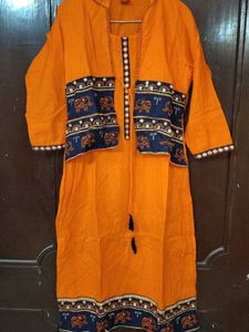 Orange Elephant Print Kurti with Jacket