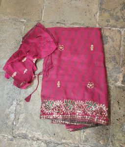 Magent Embroidered Saree