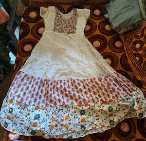 White Anarkali Gown with Floral Print