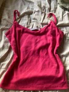 Thailand  Pink Ribbed Tank Top with Gold Chain S