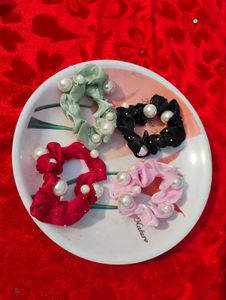 Pearl Embellished Scrunchie Set