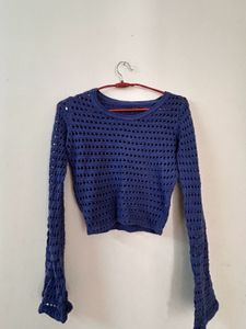 Stylish Blue Cropped crochet top