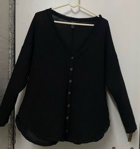 Black Oversized Waffle Knit Top