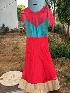 Carrot Red Colour Anarkali Suit Set