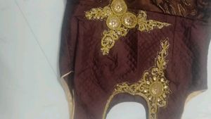 Elegant Brown &amp; Gold Embellished Dress