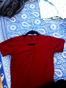 Red Wrap Style Top