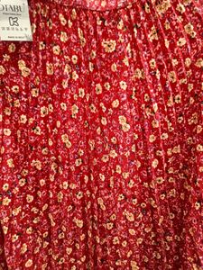 *New*Red Floral Pleated Midi Skirt
