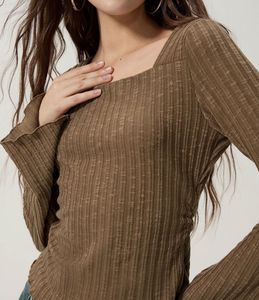 Ribbed Square Neck Long Sleeve Top