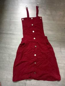 Red Button-Up Pinafore Dress