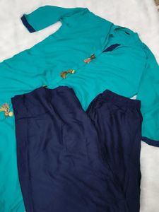 Teal Kurta with Navy Blue Pants