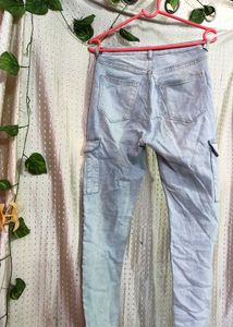 H&amp;M Light Wash Denim Cargo Jeans