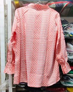 Coral Printed Blouse with Button Detail