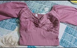 Mauve Puff Sleeve Twist Front Top