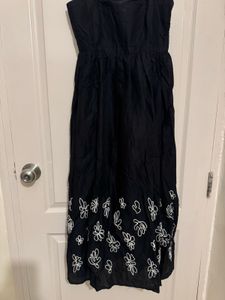Chic Black Midi Dress with Floral Detail