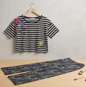 Striped Embroidered Top & Plazzo Set (women’s)