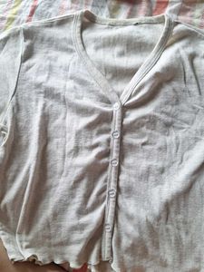 Chic Grey Button-Up V-Neck Top