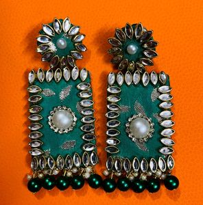 Fancy Fabric Earrings Colour Green Party Wear Earr