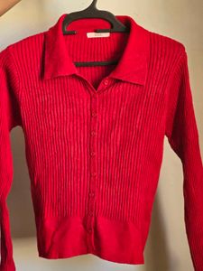 Chic Red Cable Knit Cardigan