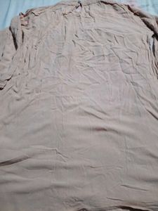 Beige Textured Kurta with Crochet Neckline