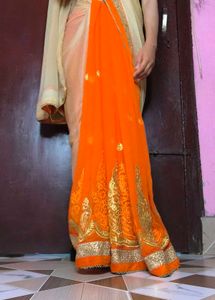 Elegant Saree with Gold Border 🧡 🪙