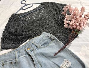 Chic Grey Knit Cropped Oversized Sweater