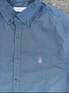 Men's Blue Printed Button-Down Shirt