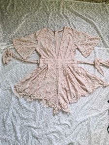 Elegant Lace Romper with Bell Sleeves